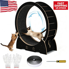 Cat Exercise Wheel Wooden Cat Running Treadmill With Carpeted Runway Black