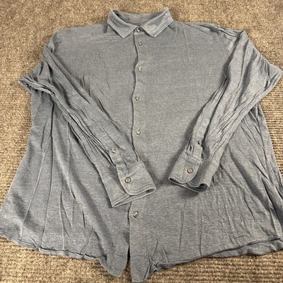 Luca Faloni Button Up Linen Jersey Shirt Mens 3xl Blue Made In Italy Quiet Lux