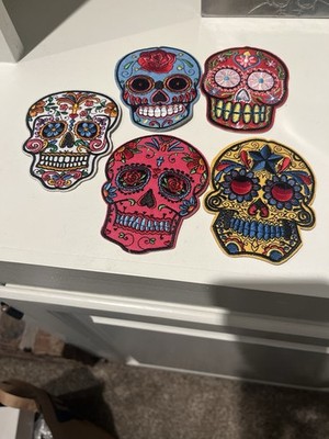 5 Embroidered Sugar Skull Day of the Dead Dia De Los Muertos with Rose iron on