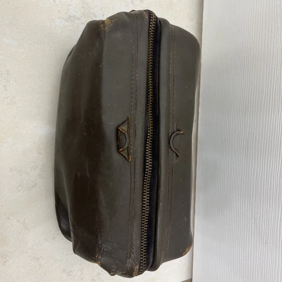 Bolso de cuero de vaca genuino para cámara vintage verde oliva con cremallera Foto 2 de 4