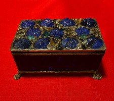 Vintage Studio Cobalt Art Glass Jewelry Trinket Box Mirrored Interior Bottom