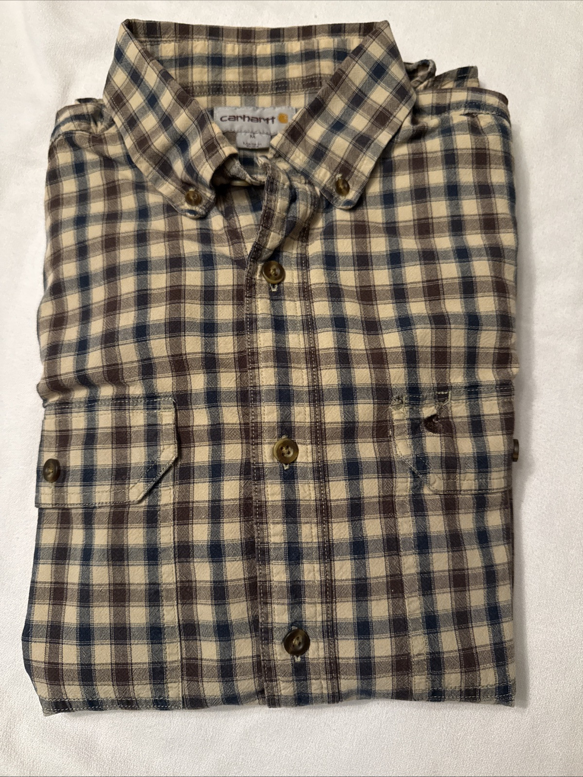 Carhartt Button Down Shirt Size M Brown/Blue Plaid Long Sleeve-image
