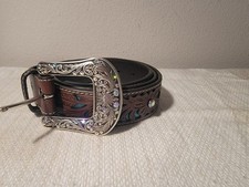 ARIAT Women's Brown Leather Belt with Turquoise Underlay  Crystals Size XL