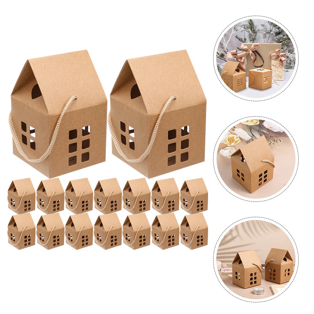 24Pcs Durable Paper Christmas Treat Boxes with Lids House Pattern ...