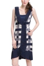 Tory Burch Janetta Plaid Ruffle Dress Size 4 Navy Blue + white