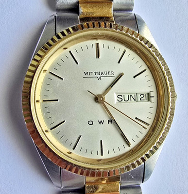  Title: Vintage Wittnauer QWR Two-Tone Day/Date Quartz Watch - New Battery!