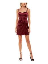 TRIXXI Womens Short Dress Maroon Sleeveless Draped Bustier Satin Juniors 7