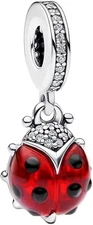 Red ladybug dangle Charm 925 Sterling Silver,Jewelry Bead Gift for Women Brac...