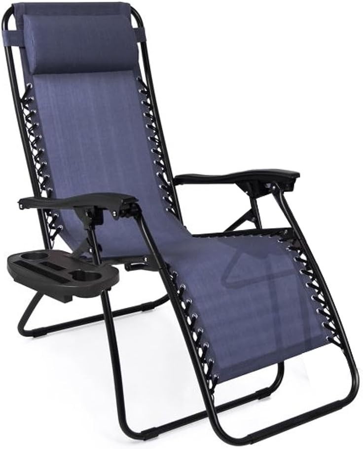 Zero Gravity Recliner Chair, Folding Outdoor Patio Lounge Chair w/ Cup Holder