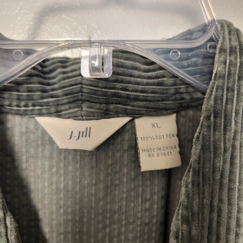 J. Jill Green Wide Wale Corduroy Jacket Blazer Pleated XL 100% Cotton Tunic Boho - Image 3 of 4