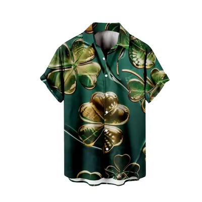 Funny Beer Mug St Patricks Day Hawaiian Shirt Green Clover Holiday Button Up