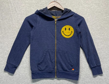 Aviator Nation Hoodie Unisex Kids 8 Navy Blue Smiley Face Logo Cotton Full Zip