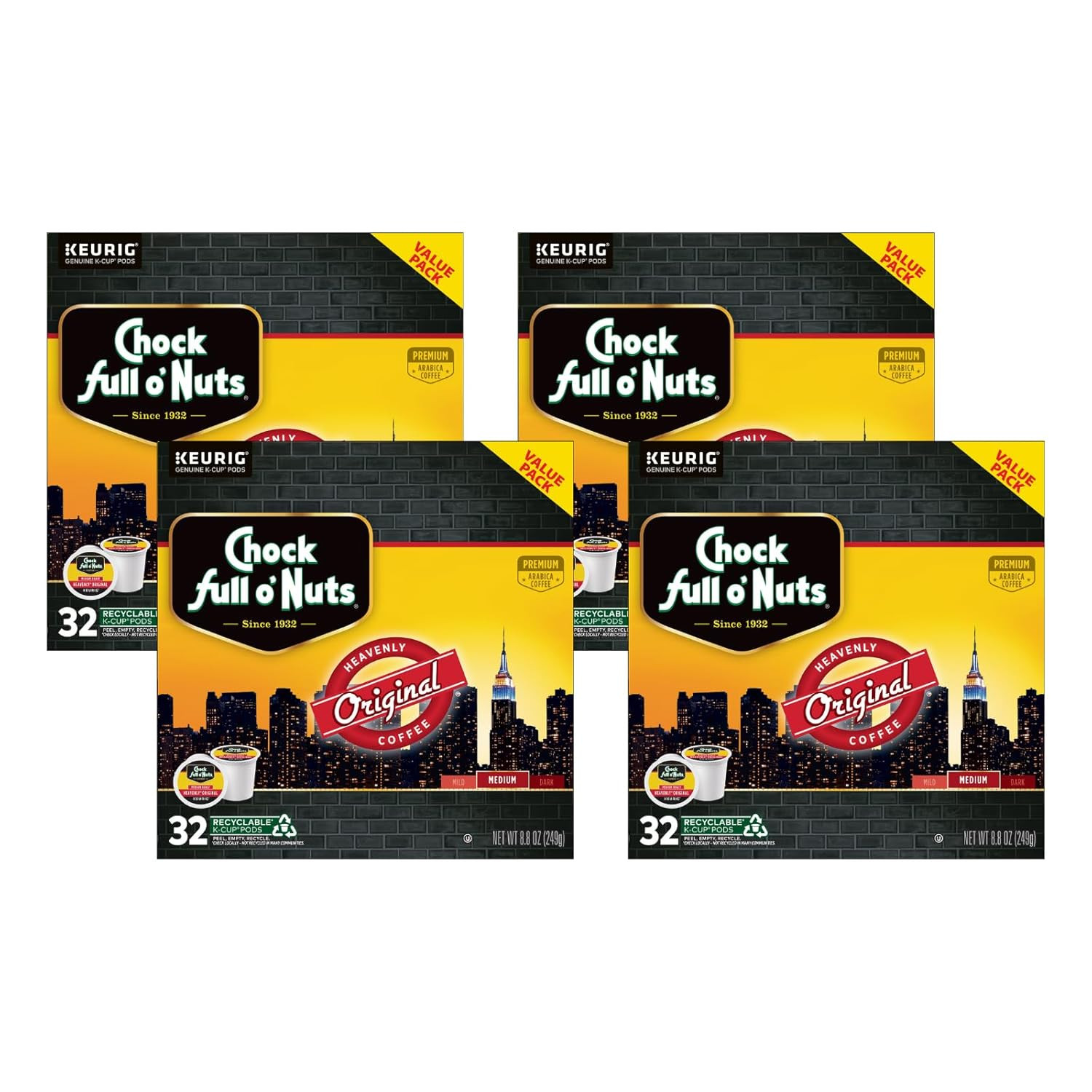 Chock Full O'Nuts Original Coffee K-Cup Pods, 32 Count, Pack