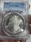 1881 S Silver  Morgan Dollar $1  PCGS Ms66,  Gold Shield Slab Nice Coin