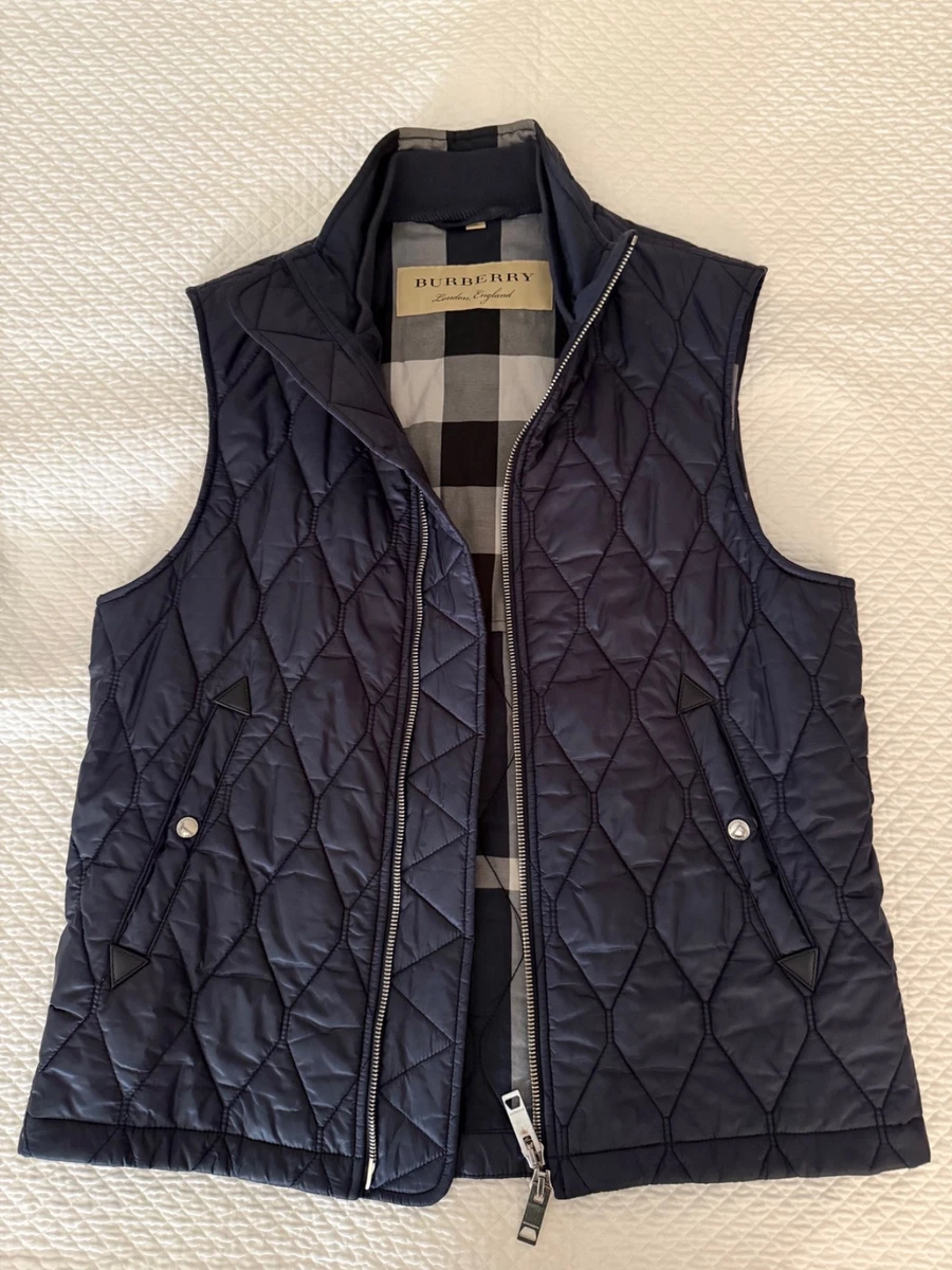 極美　バーバリーブリット　ノバチェック　メガ　キルティングベスト　ネイビー　XL BURBERRY BRIT ENGLAND MEN'S NAVY QUILTED VEST NOVA CHECK LINED