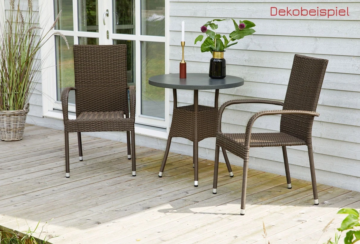 Silla apilable Oslo silla de balcón sillón con reposabrazos silla de jardín poliratán marrón