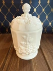 VINTAGE WESTMORELAND GRAPE PANELED MILK GLASS CANISTER & LID CANDY DISH