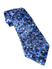 John W. Nordstrom Silk Tie Blue Geometric Check 100 Silk Made in Italy 4  x 60  