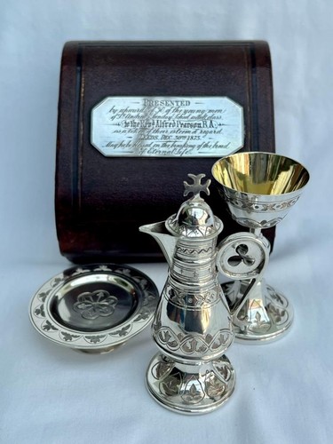 Fine Victorian Solid Sterling Silver Travelling 3 Piece Holy Communion Set