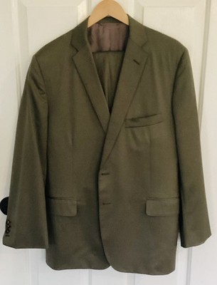 Tom James Co. Ventura Bespoke Suit.  Olive 140 s Gabardine.  *Free Shipping!*