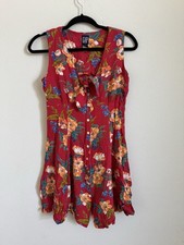 Vintage 90s GAP Red Tropical Floral Button Up Mini Dress Size S