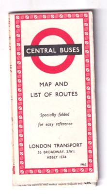 LONDON TRANSPORT (1963) CENTRAL BUSES Karte & Liste der Routen