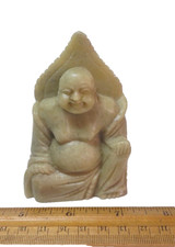 Vintage Chinese Hand Carved Hard Stone Laughing Happy Buddha Statue 3.75"