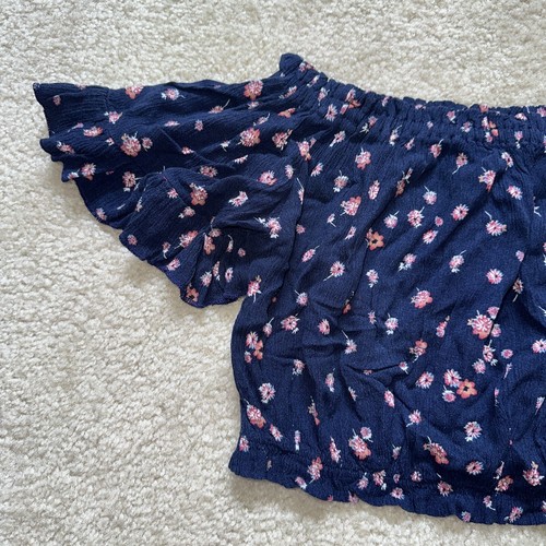 Full Tilt Cropped Belly Top Flutter Sleeves Off The Shoulder Floral Size XS - Picture 2 of 8