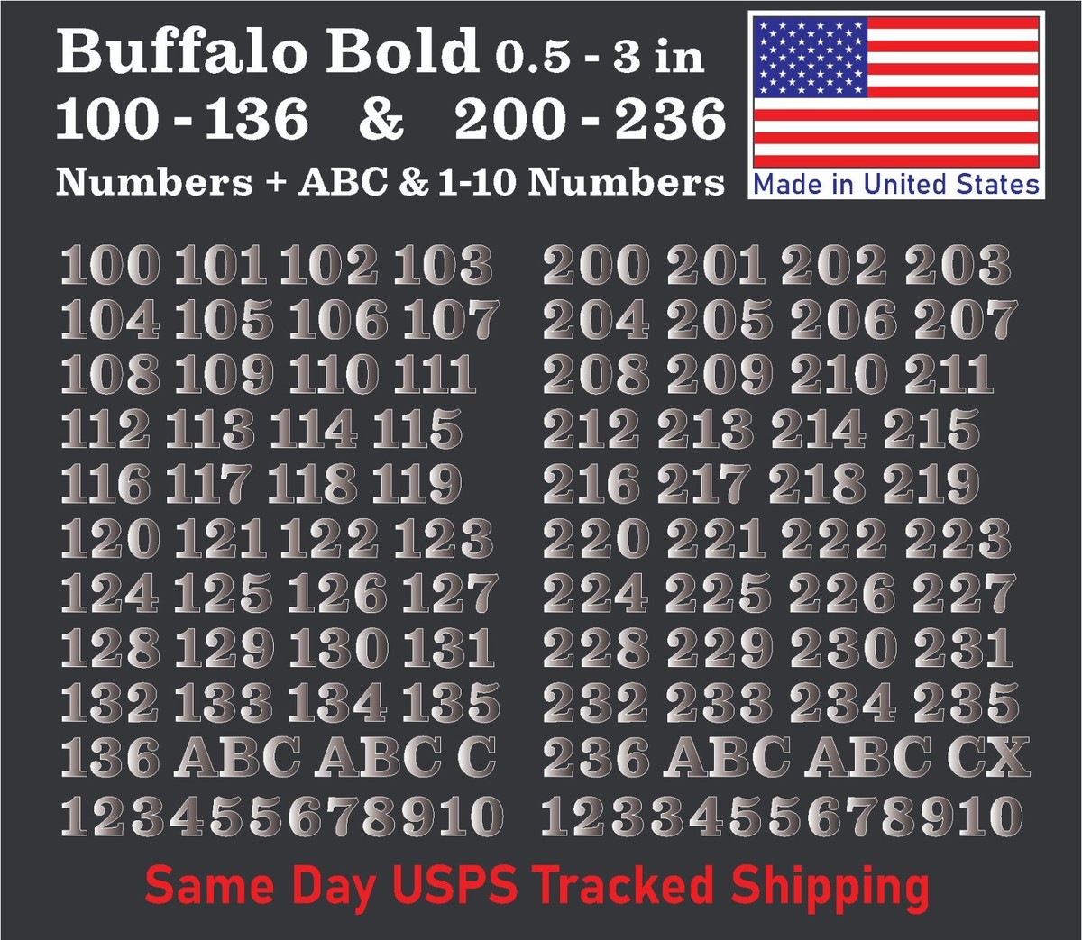 100-136 & 200-236 Vinyl Decal Numbers - Mailbox, Wall, Address