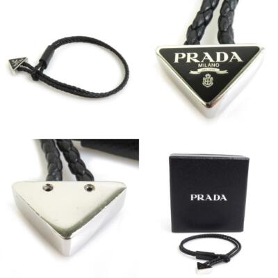 PRADA Authentic Triangle Logo Bracelet Leather Black PRADA Authentic Triangle Logo Bracelet Leather Black