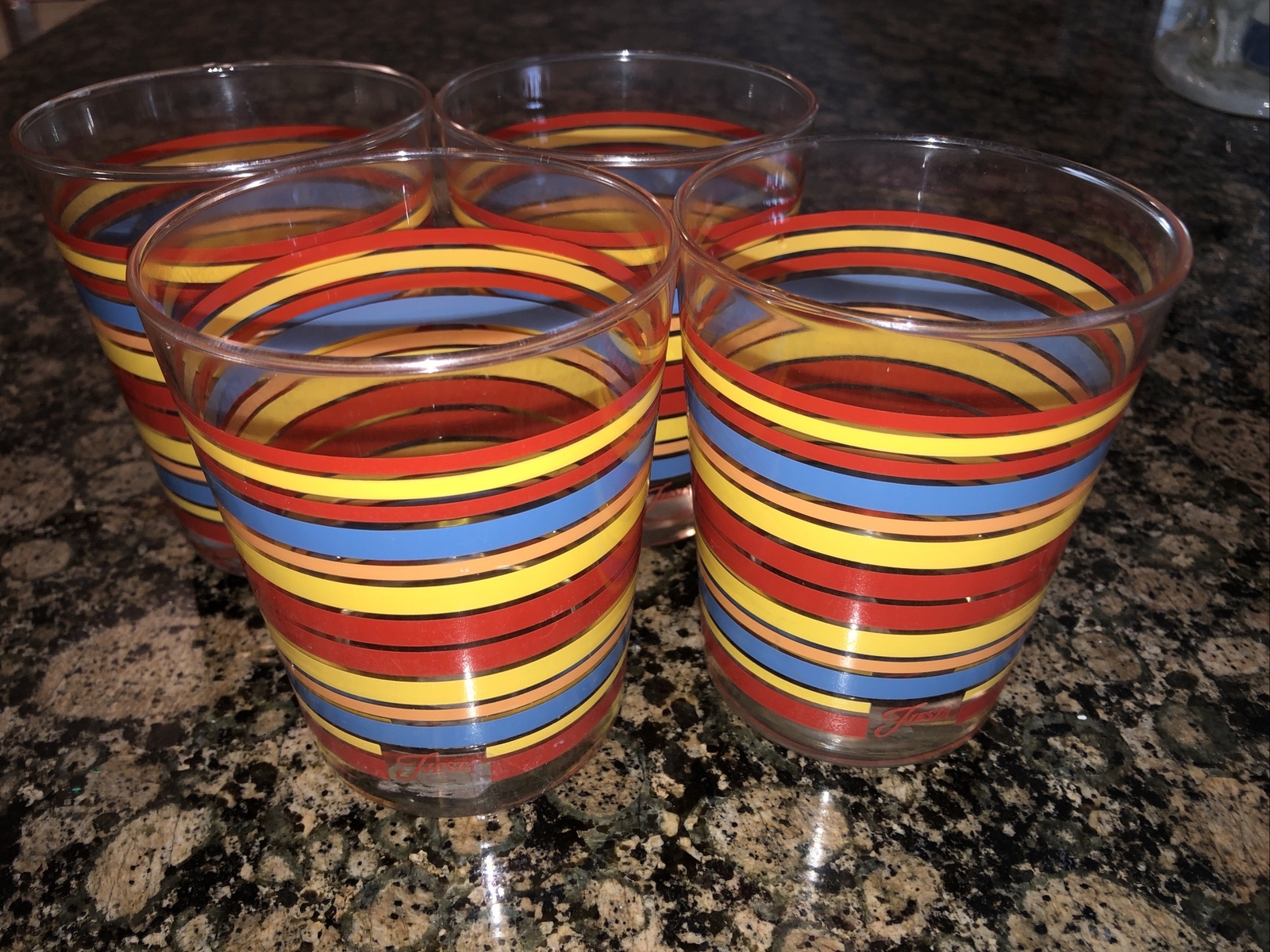 4 Fiestaware Mambo 12 oz Striped Old Fashion Glass Tumblers.
