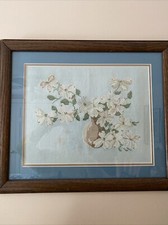 Needlepoint Of Dogwood In Vase Matted And Framed 19.5  X 16.5  
