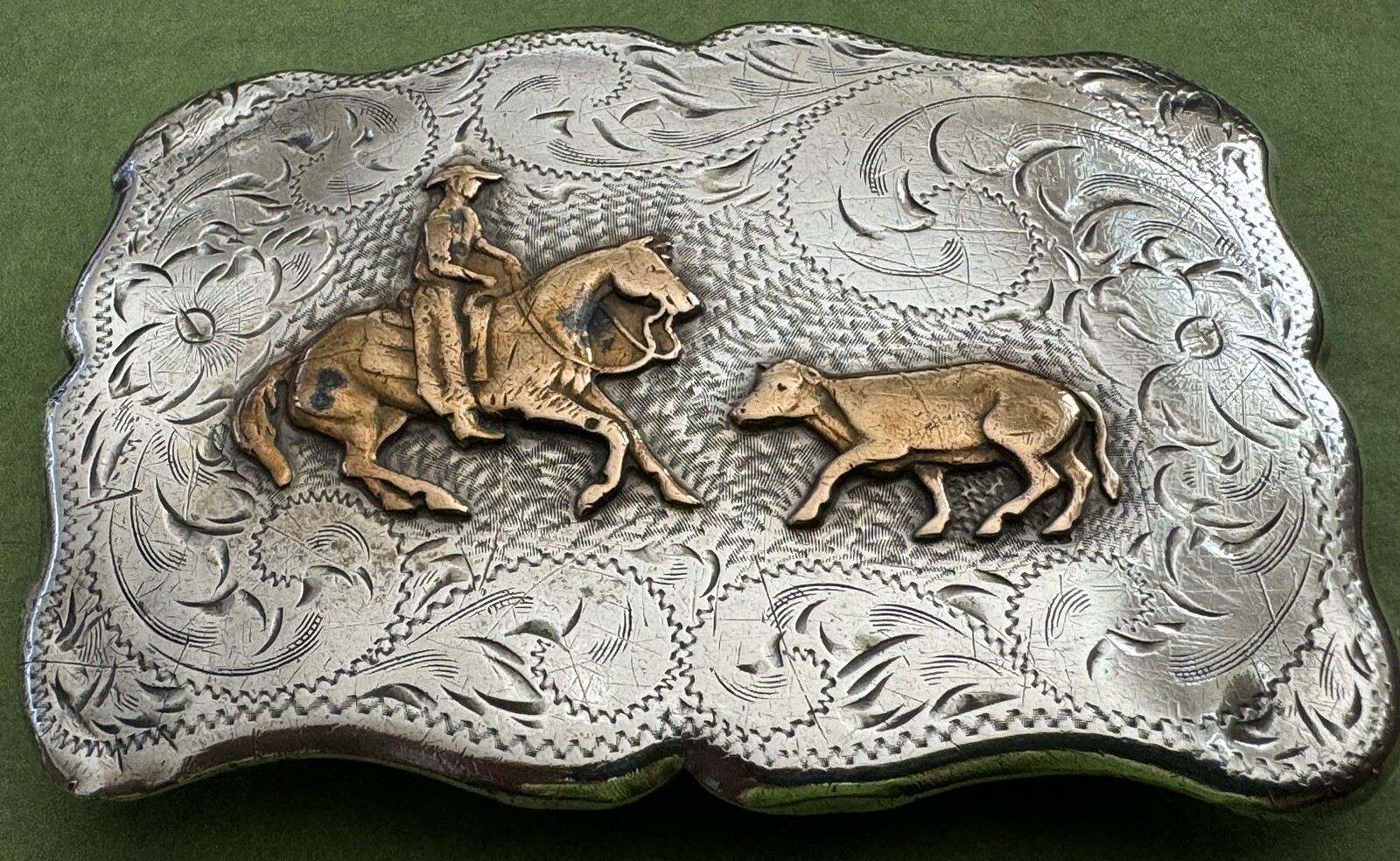 Vintage Old Western USA Diablo Sterling Silver Cutting Horse Trophy Belt Buckle
