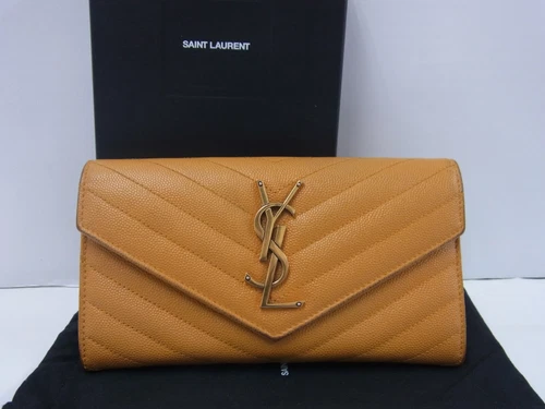 Auth HG74 Saint Laurent Paris Cassandra flap long wallet goldhardware from Japan