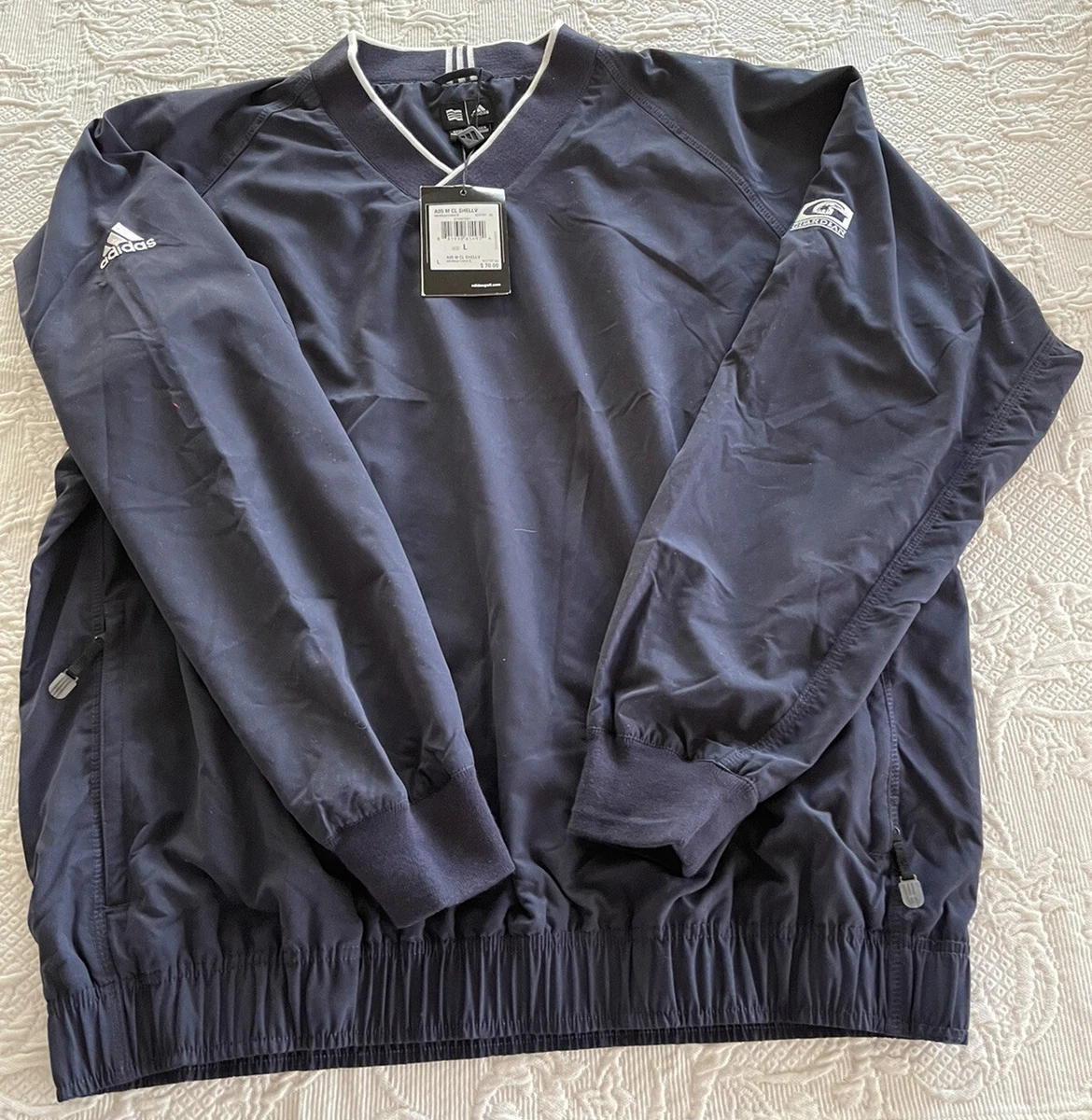 NEW Adidas ClimaProof Wind Pullover VNeck LS Wind Golf Blue White L NWT $70