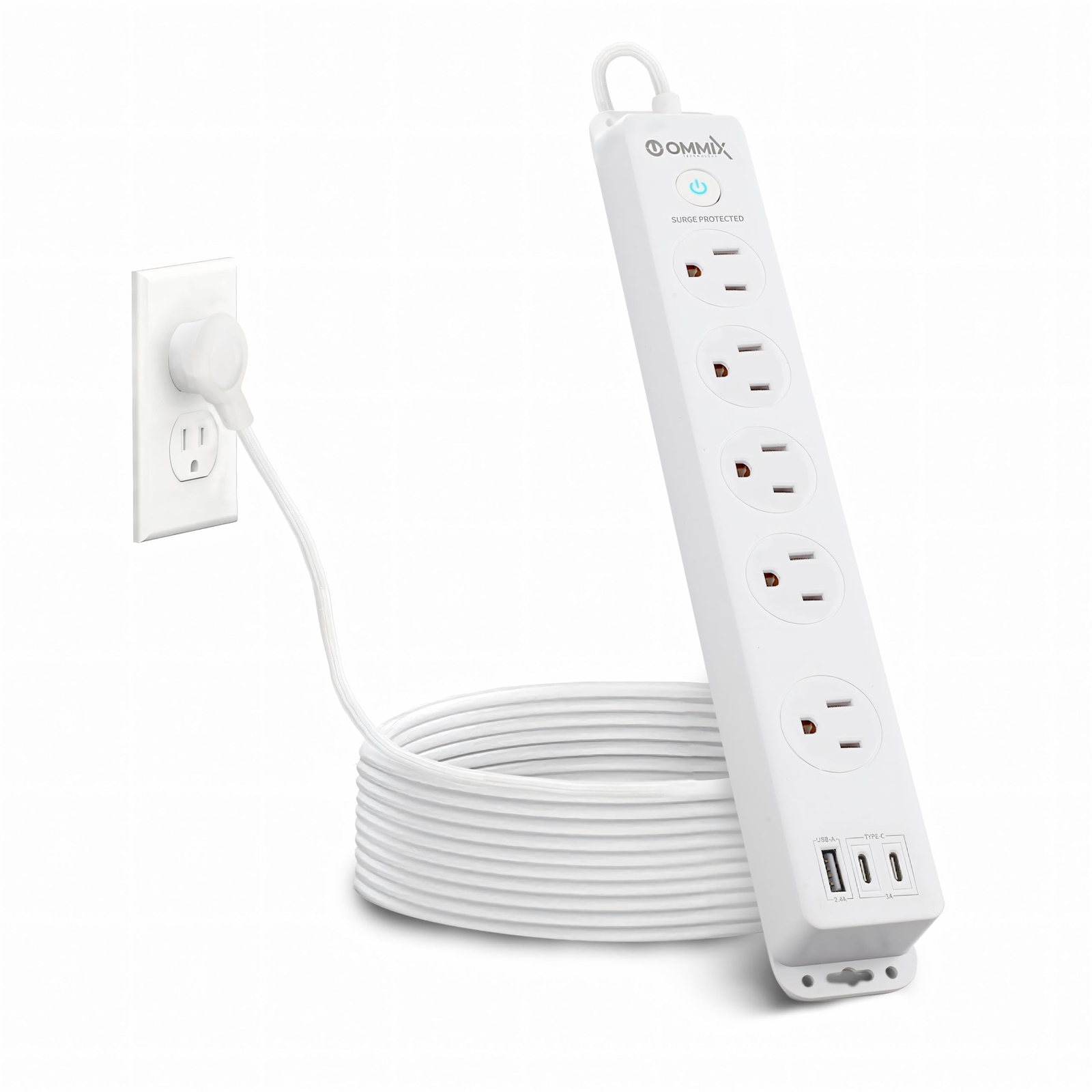 Surge Protector Power Strip-1500W/15A 2100 Joule with Braided 6.5ft Extension...-image