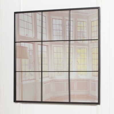 Gitter Quadrat Metall Fensterrahmen Optik Akzent Spiegel 90 cm Wohndeko