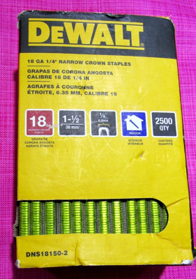 DEWALT DNS18150-2 18GA 1/4" Crown 1-1/2" Staples – 2,500 Count, Galvanized Steel, For Pneumatic Staplers & Finish Work