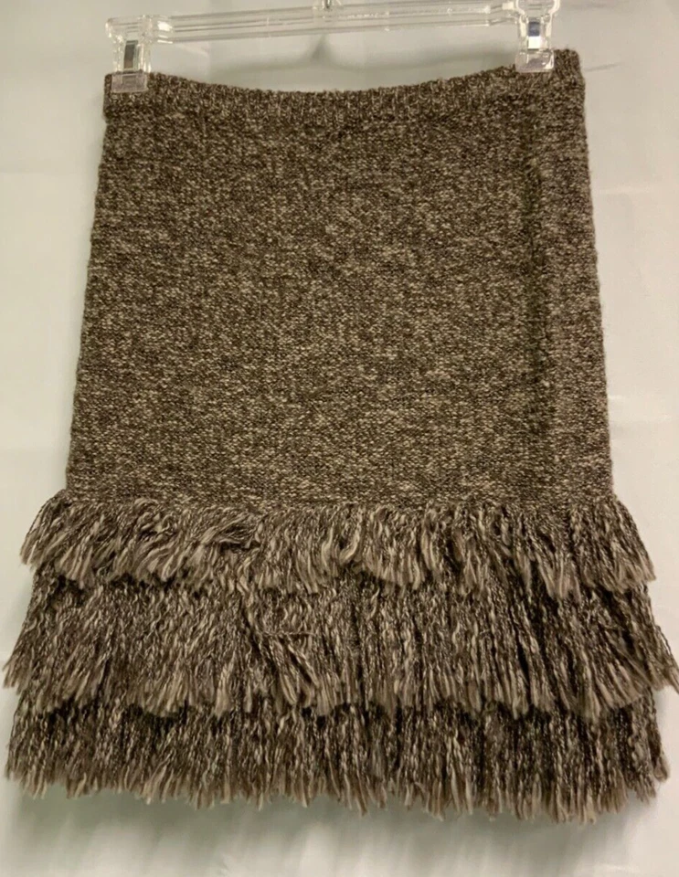 Anthropologie Sparrow Marrón Mezcla de Lana Suéter Falda Flecos S