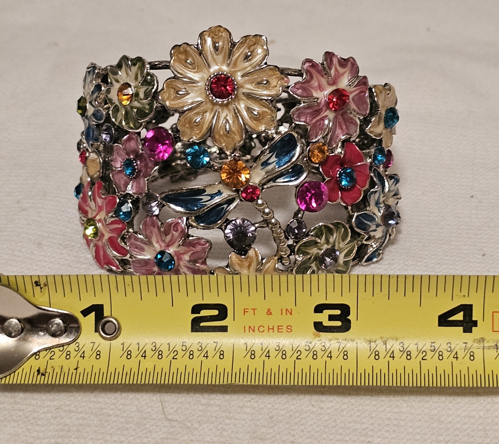 Statement Bracelet Multi Color Enamel Flower Drag… - image 5