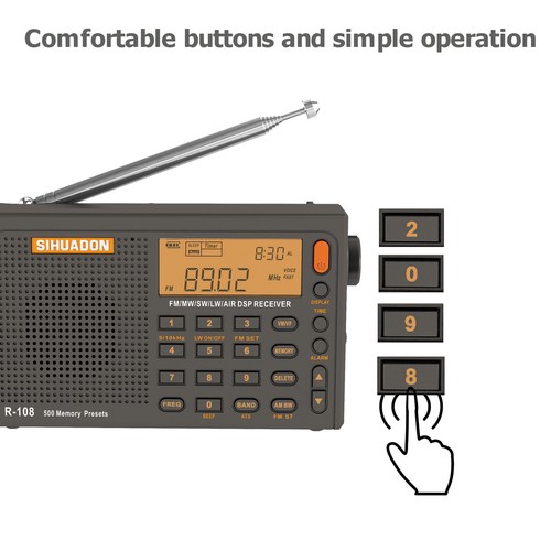 NEW SIHUADON R-108 FM AM Portable Radio Digital SW/LW/MW/AIR/DSP Receiver Gifts - Zdjęcie 3 z 12