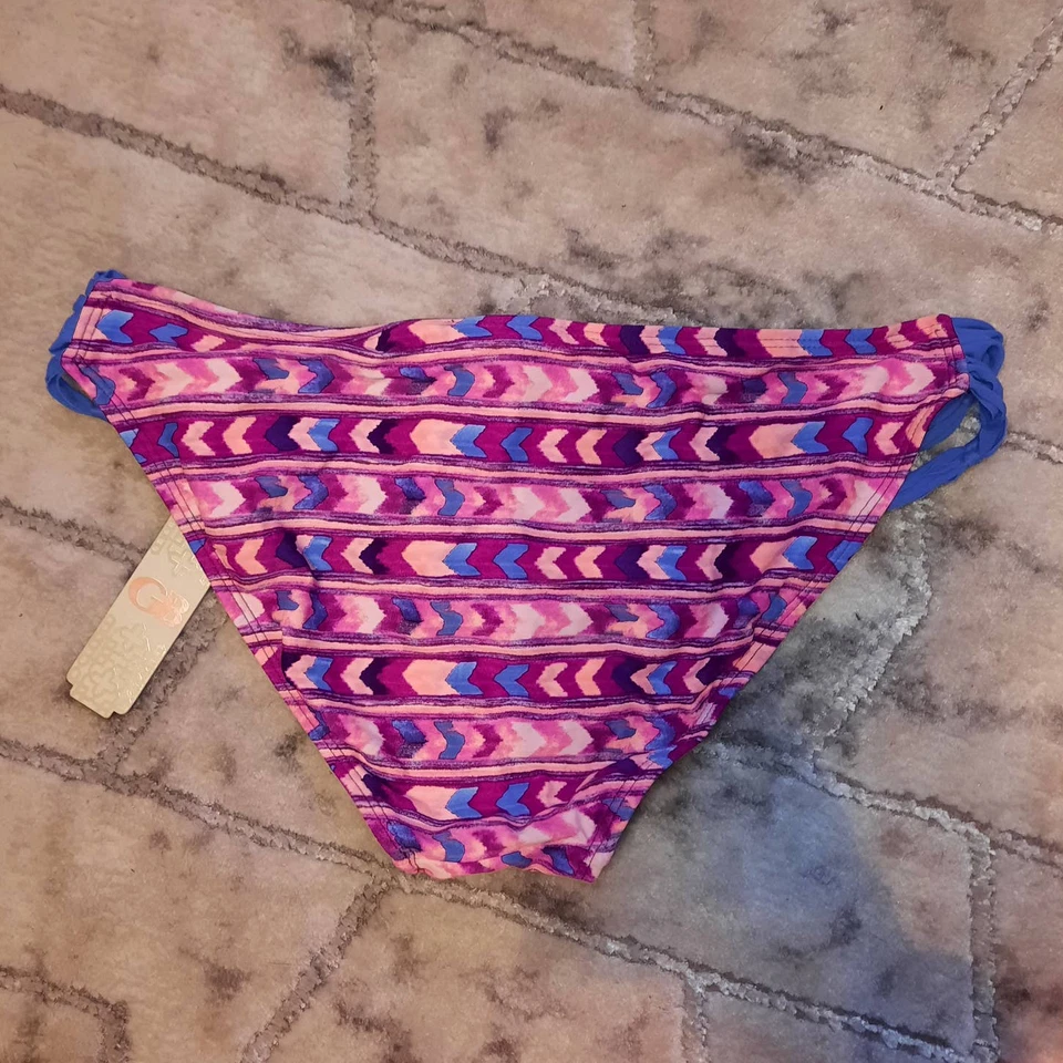 GB NUEVO SIN ETIQUETAS Azul Rosa Púrpura Geométrico Tirantes Laterales Parte Inferior de Bikini GRANDE Foto 2 de 4