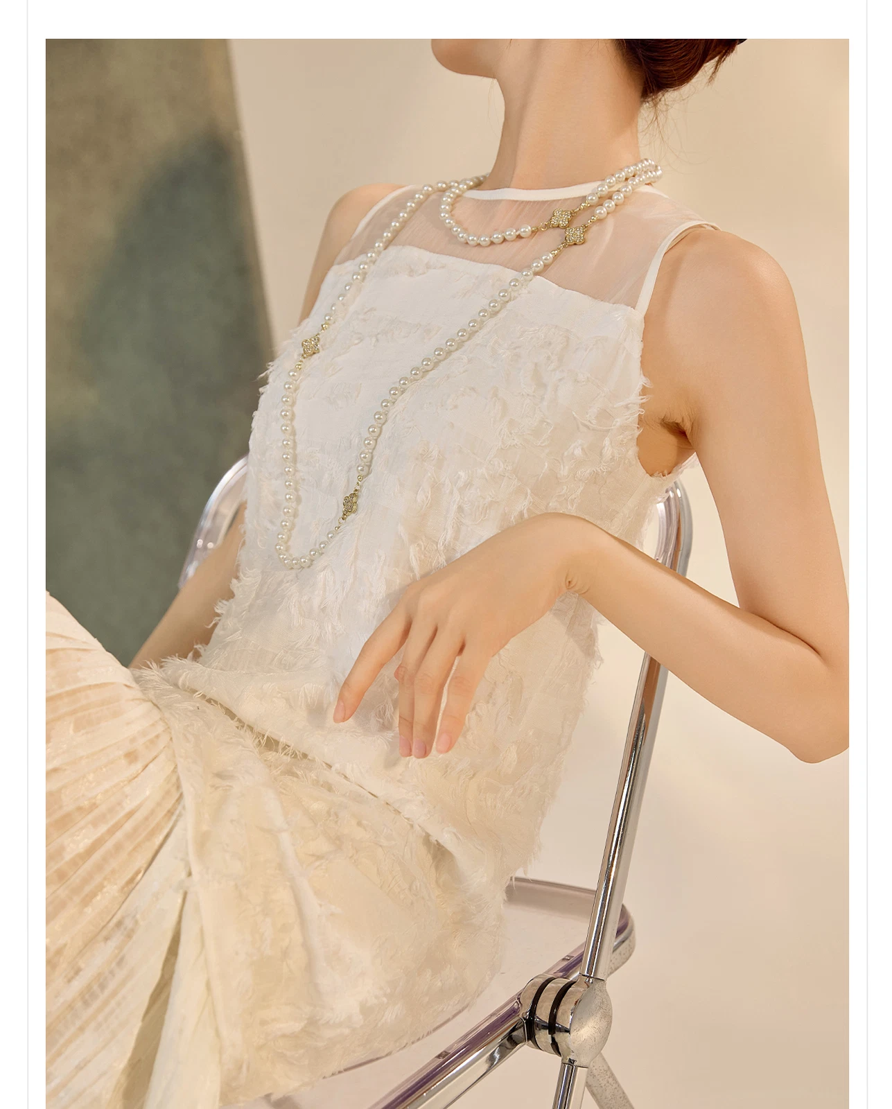 OFF WHITE Abito lungo estivo stile cinese ricamato donna nuovo lusso senza maniche