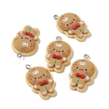 30x Christmas Theme Gingerbread Man Tan Opaque Resin Pendants Crafts 30x18x5.5mm