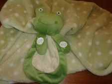 baby blanket lovey security green yellow frog white dots plush set squeek 12"
