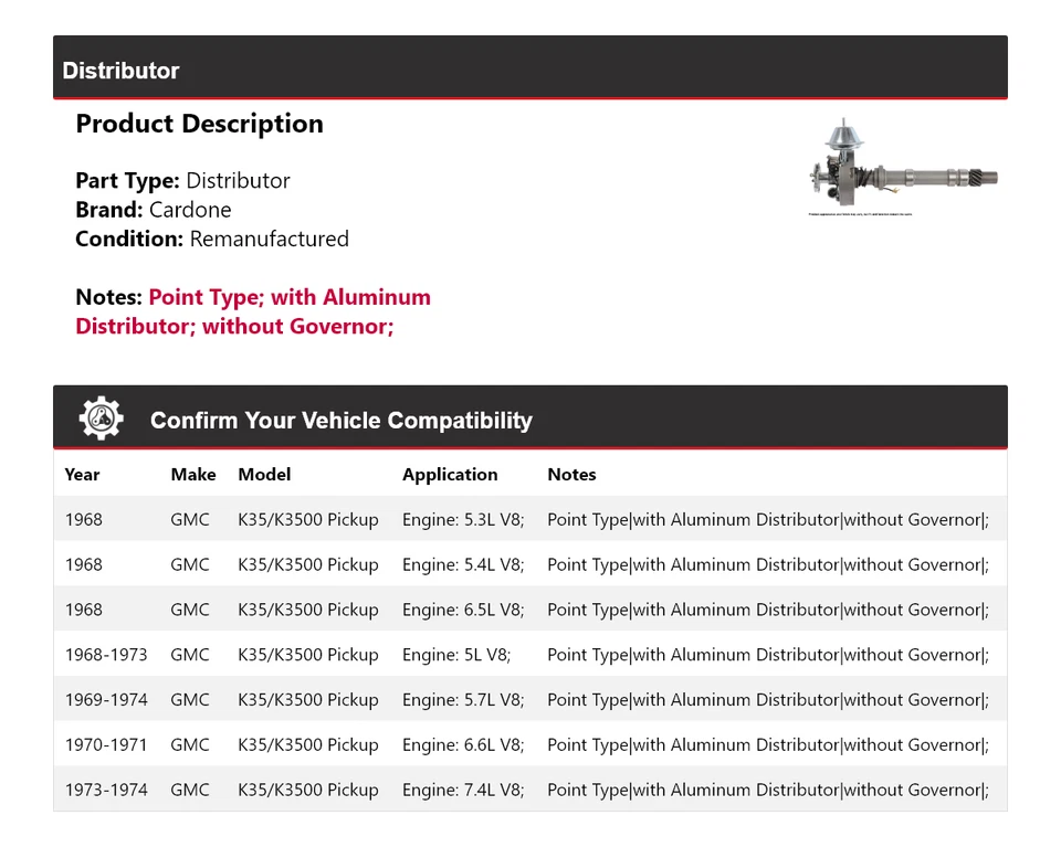 For 1968-1974 GMC K35/K3500 Pickup Distributor Cardone 1969 1970 1971 1972 1973 - Image 2 of 4