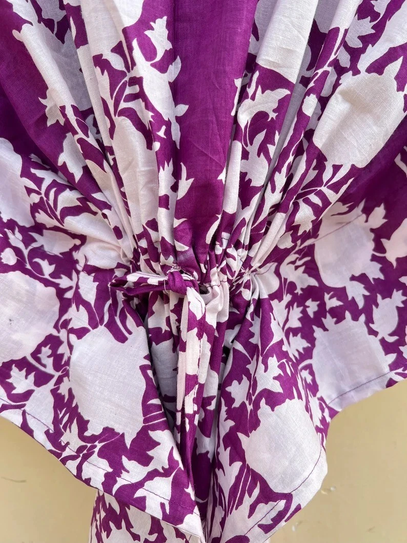 PALM ANGELS Pigiama indiano viola palma cotone caftano vestito maxi abito caftano US