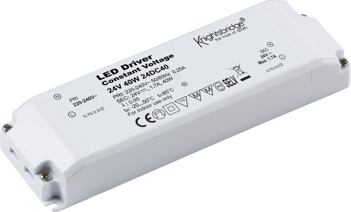 Knightsbridge IP20 24V DC 40W LED Driver - Constant Voltage 24DC40