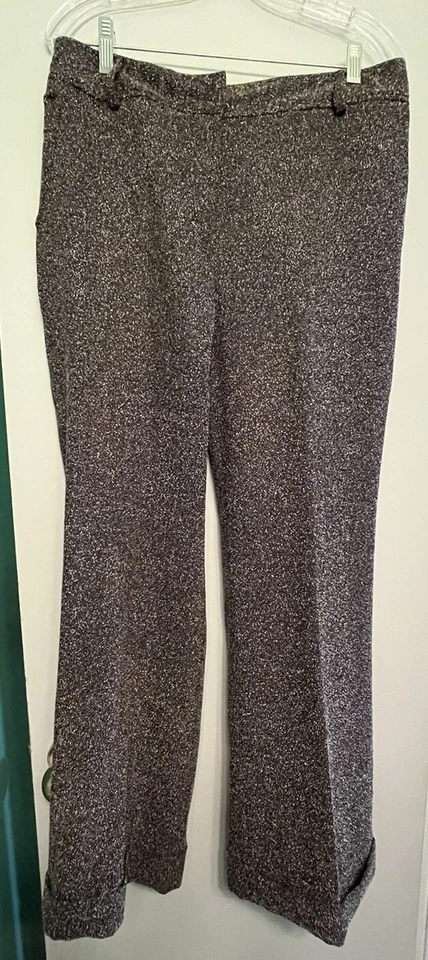 "Pantalón de mujer Spiegel pierna ancha con puños talla 10 gris marrón blanco tweed 1 7/8"" cintura" Foto 2 de 4