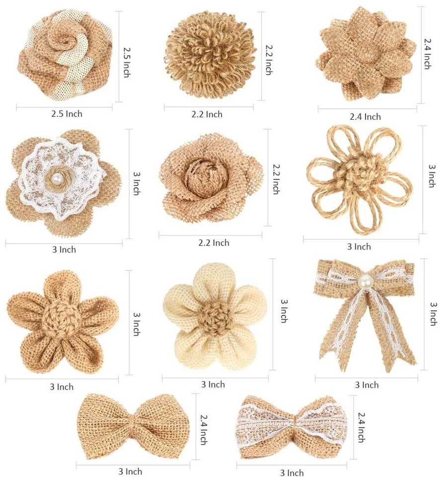 Juego de 33 piezas de flores de arpillera de arpillera hechas a mano para fiesta de Navidad boda hogar manualidades hágalo usted mismo Foto 2 de 4